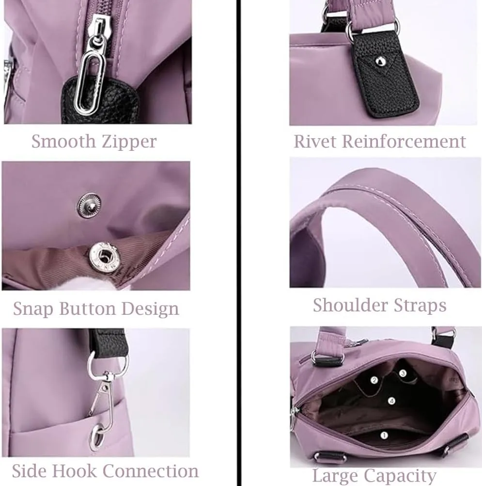 Large Capacity Waterproof Multi Pocket Shoulder Bag, Lightweight Nylon Tote Bag with Zipper
