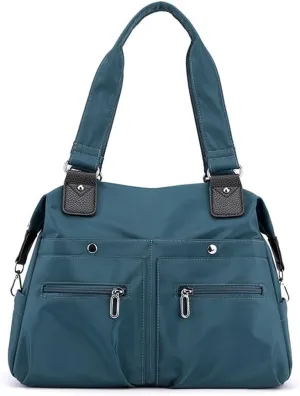 Large Capacity Waterproof Multi Pocket Shoulder Bag, Lightweight Nylon Tote Bag with Zipper