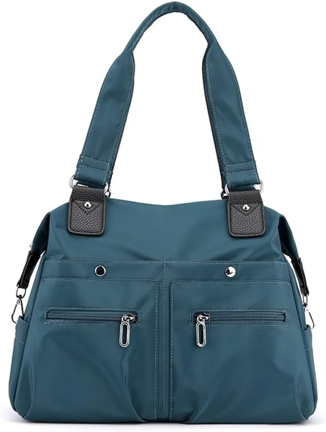 Large Capacity Waterproof Multi Pocket Shoulder Bag, Lightweight Nylon Tote Bag with Zipper