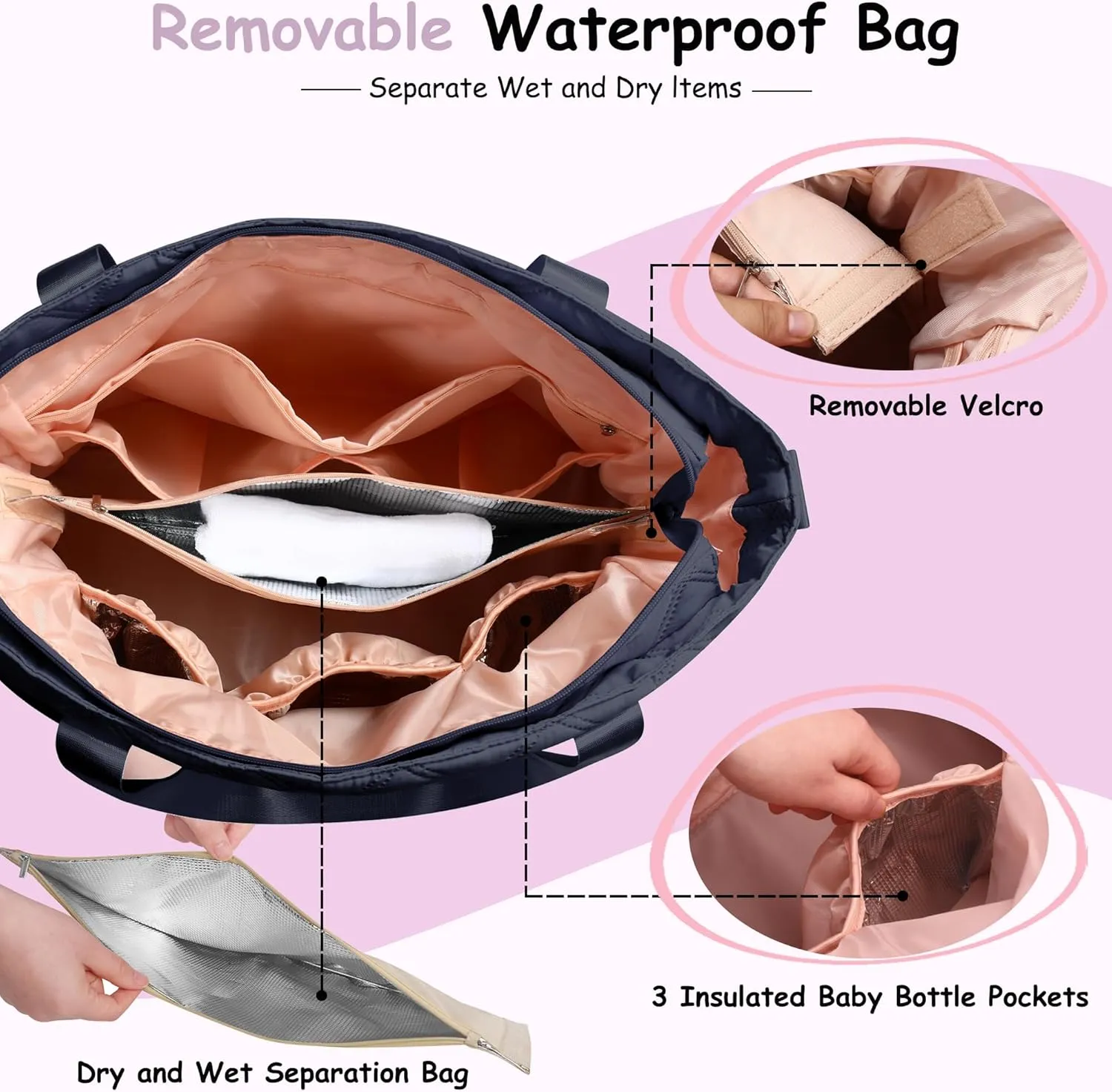 Large Crossbody Diaper Tote with Changing Pad, Mommy Storage Bag
