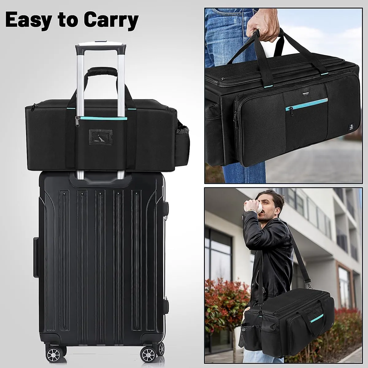 Large DJ Bag Built-in Sturdy Support Board, DJ cable bag with 9 Detachable Divider & Padded Shoulder Strap, gig bag for Professional DJ Gear, Musical Instrument and Accessories