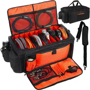 Large DJ Bag Built-in Sturdy Support Board, DJ cable bag with 9 Detachable Divider & Padded Shoulder Strap, gig bag for Professional DJ Gear, Musical Instrument and Accessories