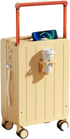 Large Handle Suitcase with Cup Holder, Travel Luggage, Password, Trolley Case, Travel Hand Bag, Wheeled Suitcase, Vertical Stripe A, 20