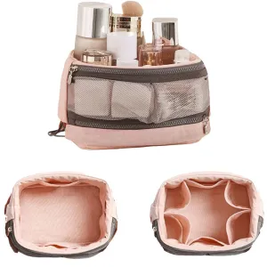 Large-mouth Cosmetic Bag,Portable Toiletry Cosmetic Pouch,Large Capacity Travel Makeup Bag for Purse (Pink)