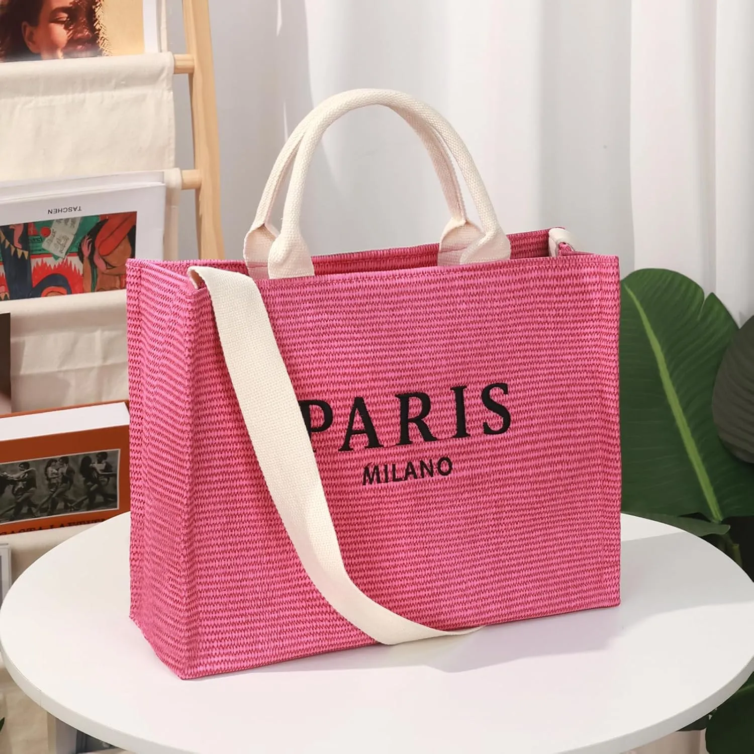 Large Tote Bag for Women Vegan Leather Woven Bag Top-handle Shoulder Crossbody Tote Bag for Work Travel