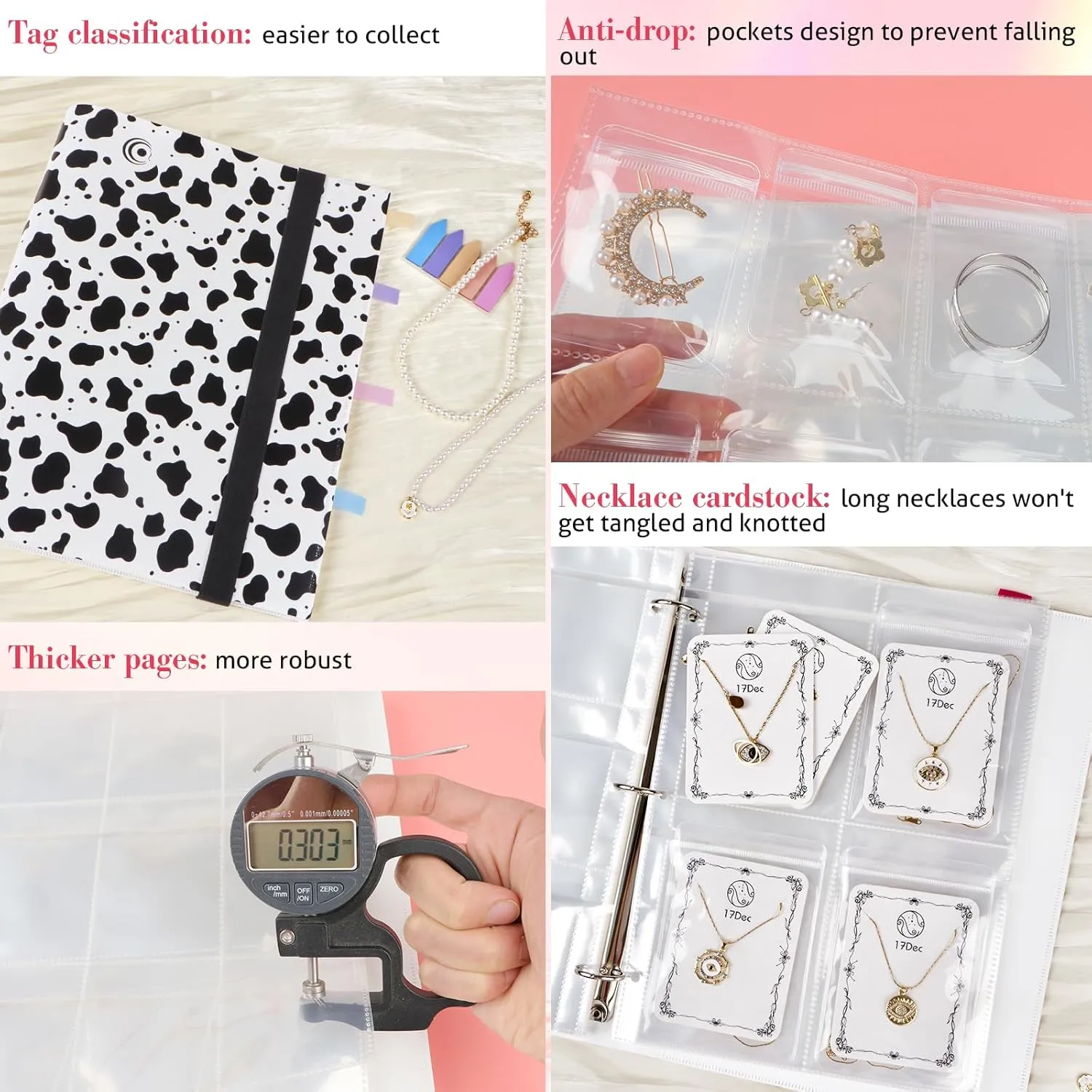 Large Transparent Jewelry Storage Book with 300 Pockets and 50 Jewelry Pouches,Travel Jewelry Organizer and Storage,Jewelry Binder Organizer for Earring,Bracelet,Necklace