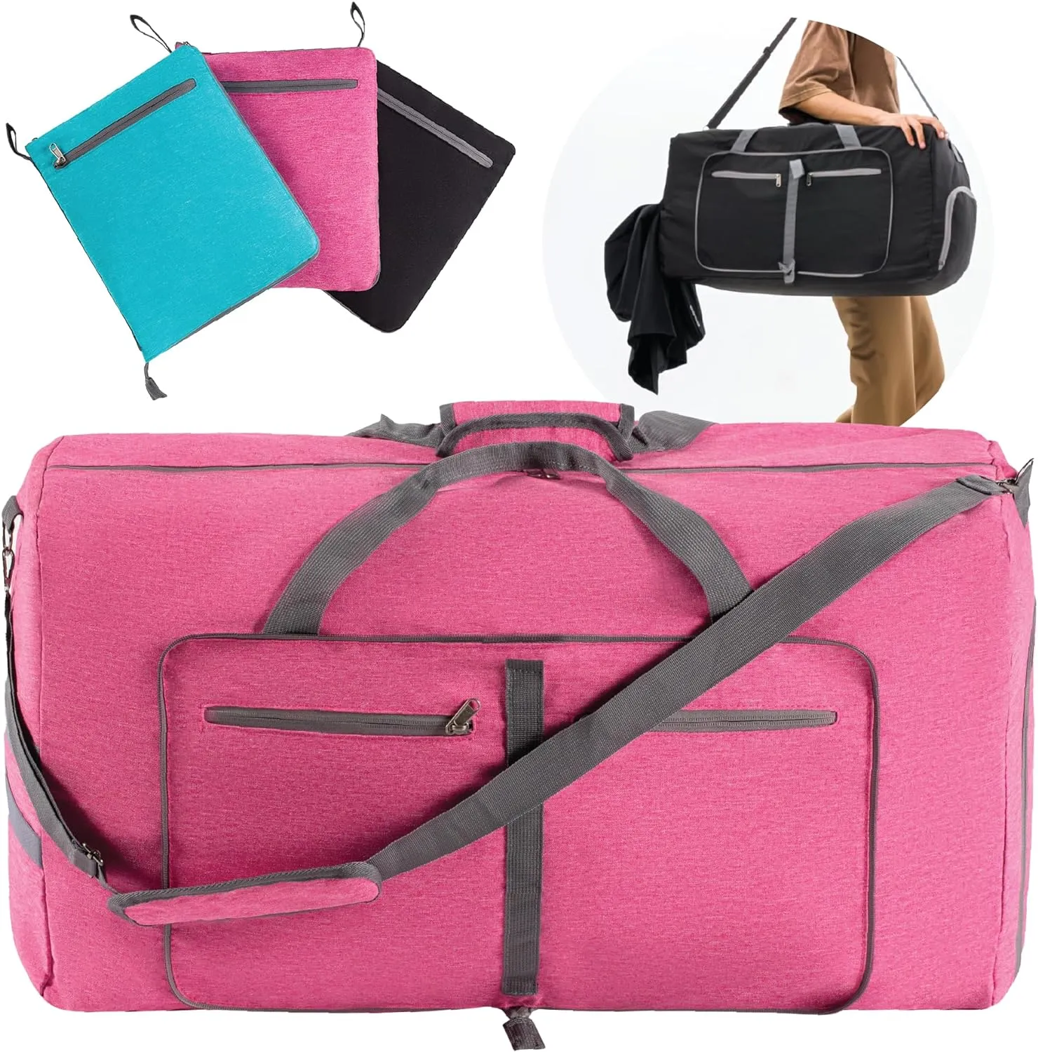 Large Travel Duffel Bag & Tote Luggage - Perfect Overnight Weekender & Gym Bag for Men & Women - Water-Resistant, Shoe Compartment - 80L (27 X 15 X 12 inches) Pink