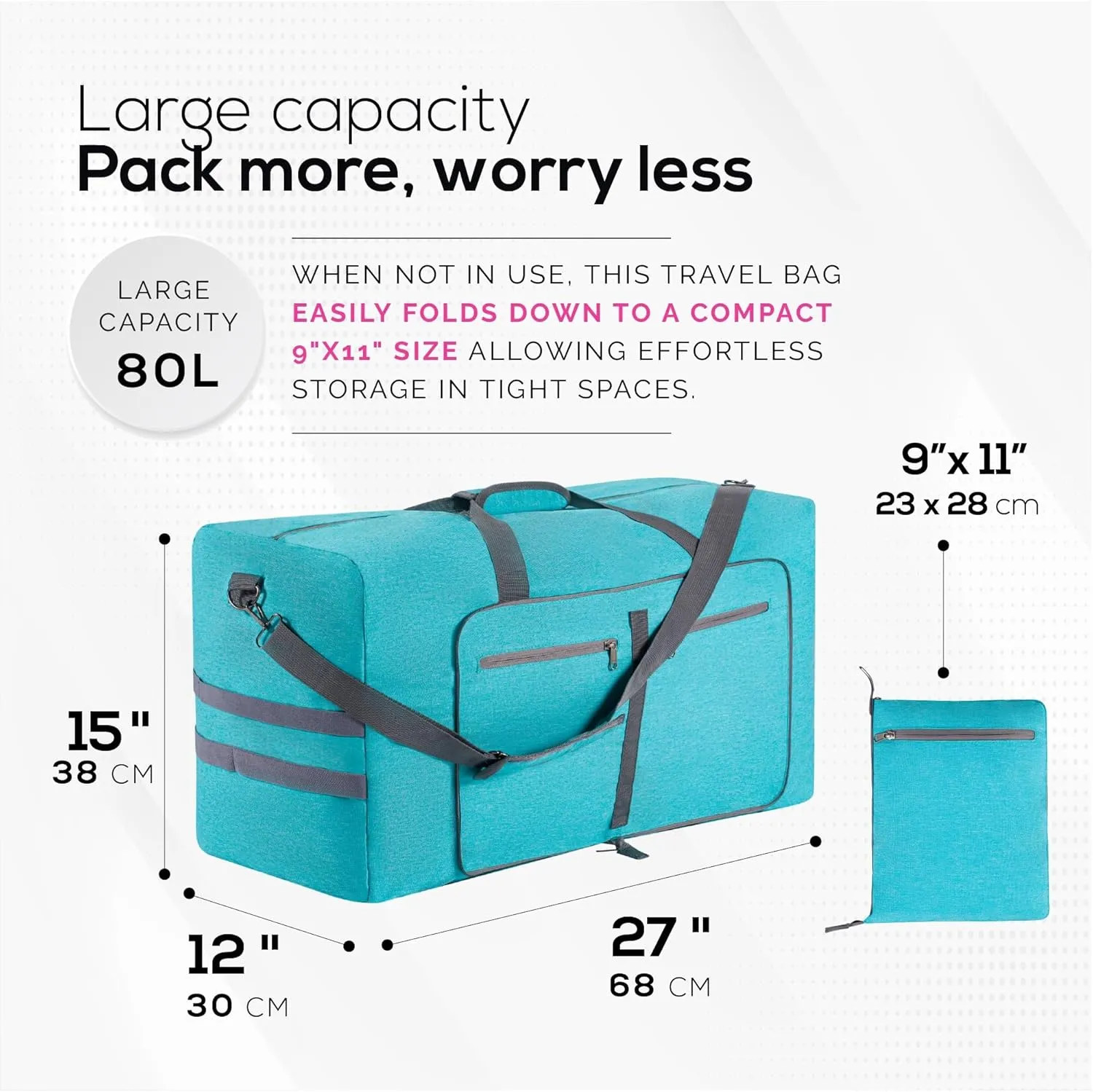 Large Travel Duffel Bag & Tote Luggage - Perfect Overnight Weekender & Gym Bag for Men & Women - Water-Resistant, Shoe Compartment - 80L (27 X 15 X 12 inches) Pink