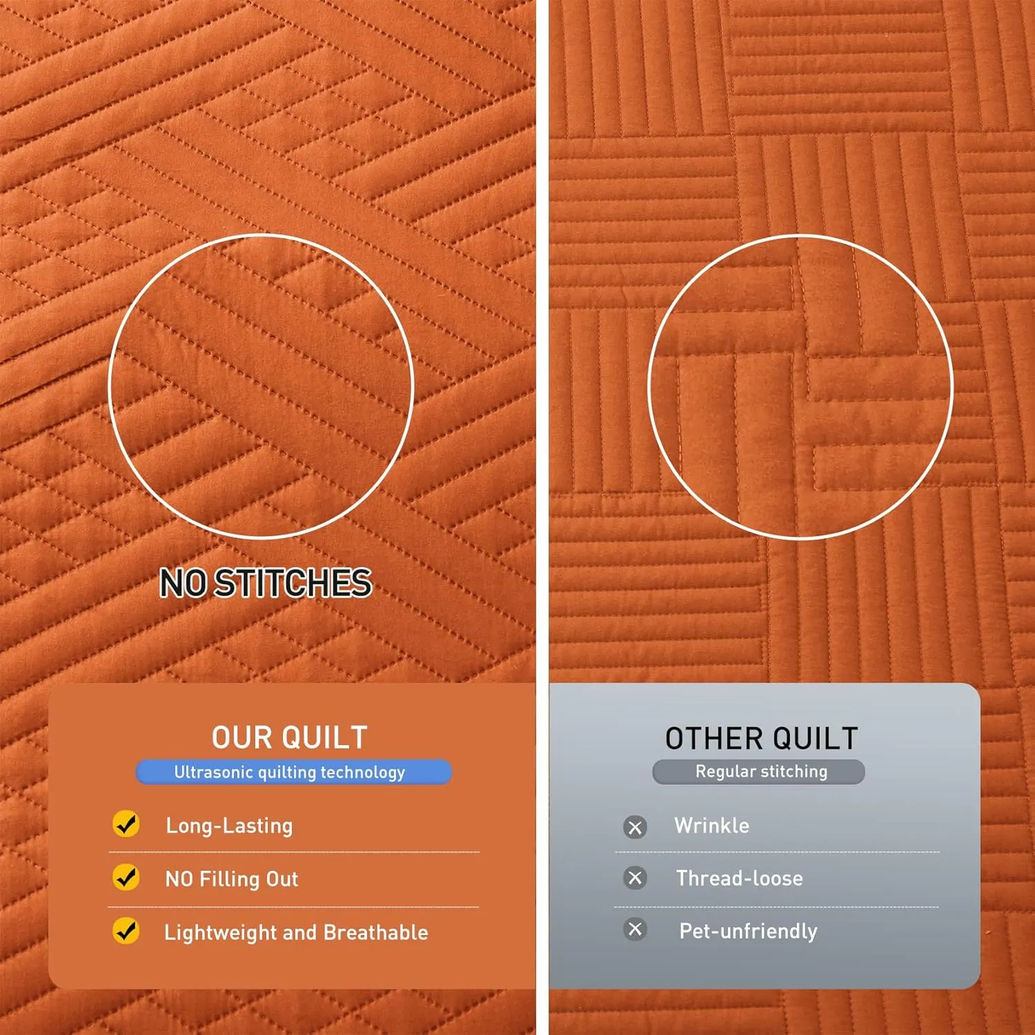 Lavsiry Burnt Orange Quilt Twin Size with Striped Pattern, Lightweight Soft Summer Thin Microfiber Bedspread & Coverlet Bedding Set for All Seasons - 2 Piece(1 Quilt, 1 Pillow Sham)