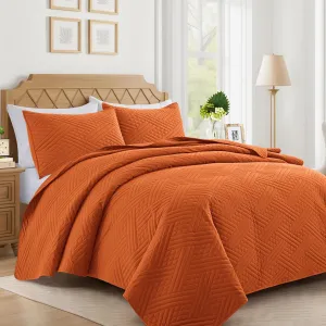 Lavsiry Burnt Orange Quilt Twin Size with Striped Pattern, Lightweight Soft Summer Thin Microfiber Bedspread & Coverlet Bedding Set for All Seasons - 2 Piece(1 Quilt, 1 Pillow Sham)