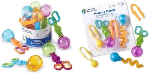 Learning Resources Handy Scoopers, Fine Motor Toy, Colors May Vary, Set of 4, Ages 3  & Helping Hands Fine Motor Tool Set Toy, Fine Motor and Sensory Toy, Ages 3  (LER5558),Multi-Color