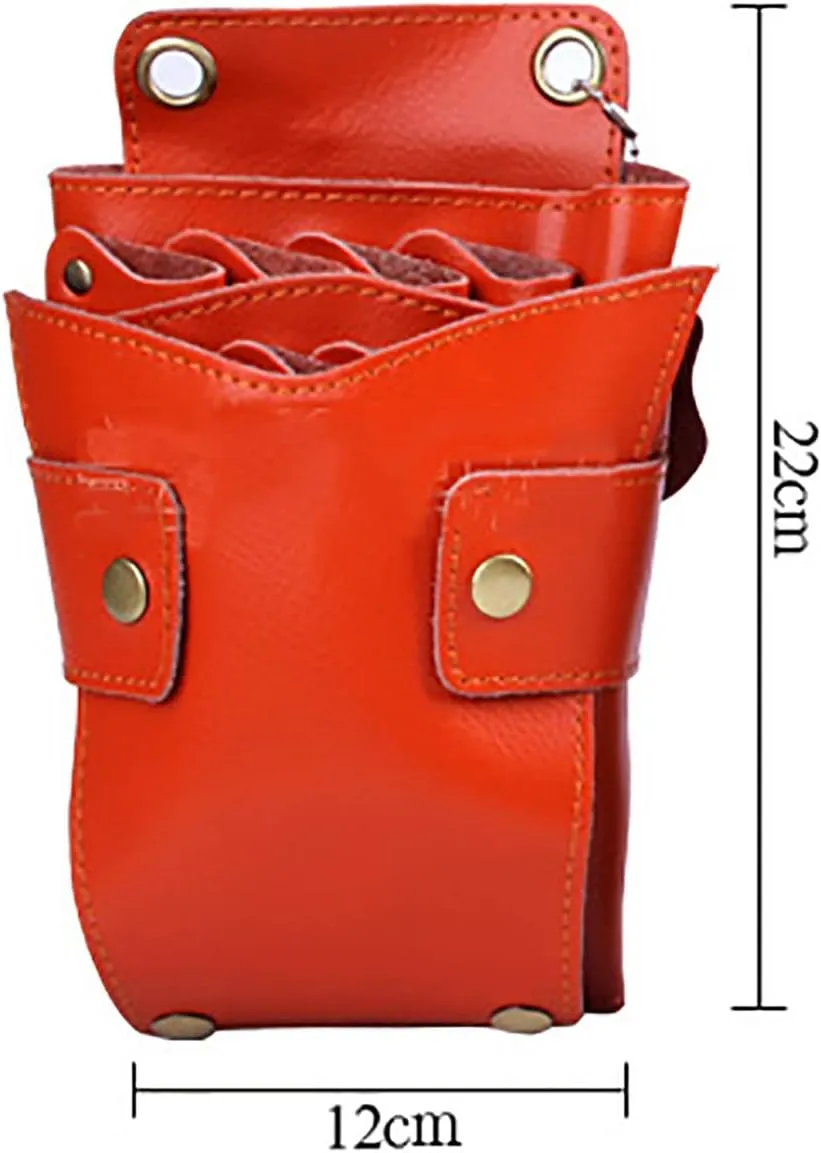 Leather Scissors Bag,Hairdresser Waist Shoulder Holder Case Multifunctional Satchel for Pushing, Shear,Roll Comb,Water Bottle Hair Stylist Cosmetic Organizer Pouch A
