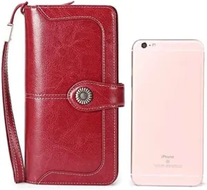 Leather Wallet Leather Women's Wallet Long Large Capacity Buckle Purse Clutch Girls Zipper Fashion Elegant Coin Pocket Memorial Day Gift Large Capacity (Blue,20x10cm)