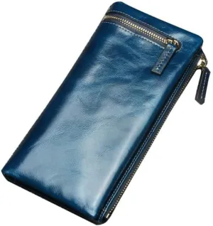 Leather Wallet Pu Leather Women's Wallet Fashion Large Capacity Long Purse Clutch for Girls Convenient Coin Pocket Card Holder Large Capacity (Blue,8.5x19cm)