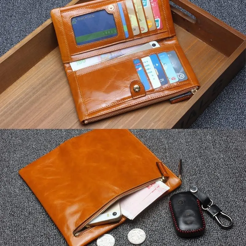 Leather Wallet Pu Leather Women's Wallet Fashion Large Capacity Long Purse Clutch for Girls Convenient Coin Pocket Card Holder Large Capacity (Blue,8.5x19cm)