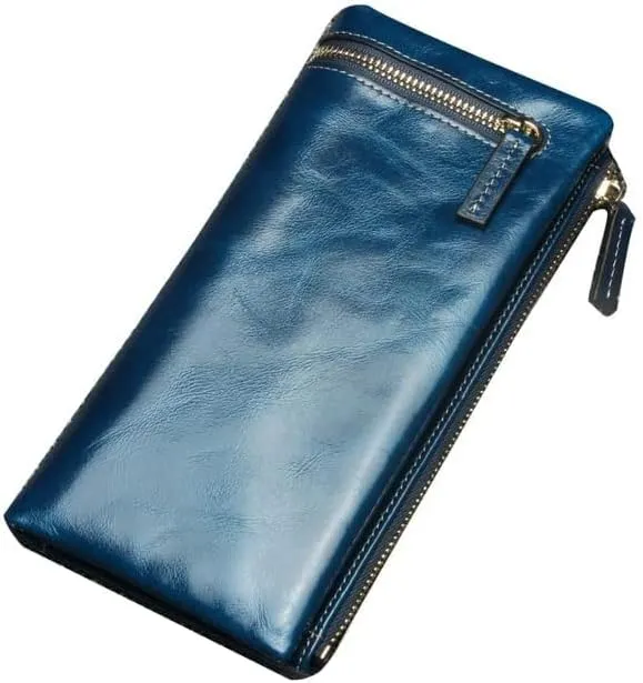 Leather Wallet Pu Leather Women's Wallet Fashion Large Capacity Long Purse Clutch for Girls Convenient Coin Pocket Card Holder Large Capacity (Blue,8.5x19cm)
