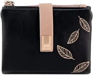 Leather Wallet Pu Leather Women's Wallet Large Capacity Small Purse Clutch for Girls Coin Pocket Birthday Large Capacity (Black,9.5x11.5cm)