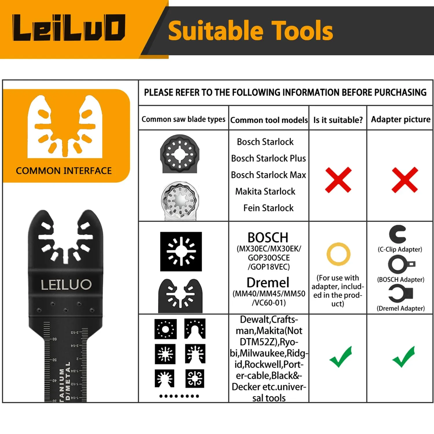 LEILUO 32 Pcs Multitool Blade Kit for Wood Nails Titanium Oscillating Saw Blades Japanese Tooth Oscillating Tool Accessories with Storage Bag Compatible with DeWalt Makita Dremel and More