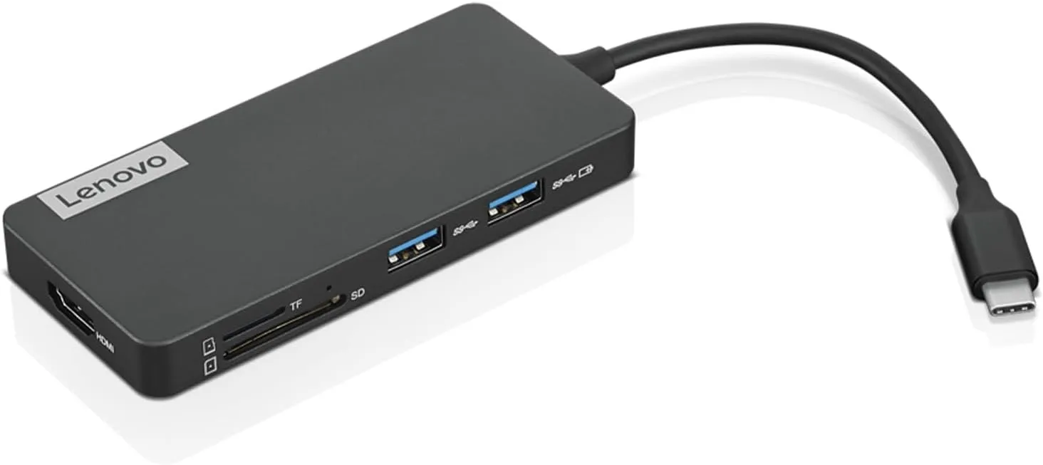 Lenovo – USB-C 7-in-1 Hub – Computer Networking Laptop Accessory – Laptop Docking Station - 4K via HDMI, 3 USB-A devices, 2 SD/TF Card Readers USB-C Power Pass Through