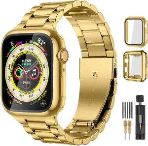 Lerobo Compatible for Apple Watch Band Ultra 49mm 44mm 45mm 46mm 42mm 38mm 40mm 41mm, Solid Stainless Steel Metal Band with 2 Pack Protective Case for iWtach Series 10 9 8 7 6 5 4 3 2 1 SE Men Women