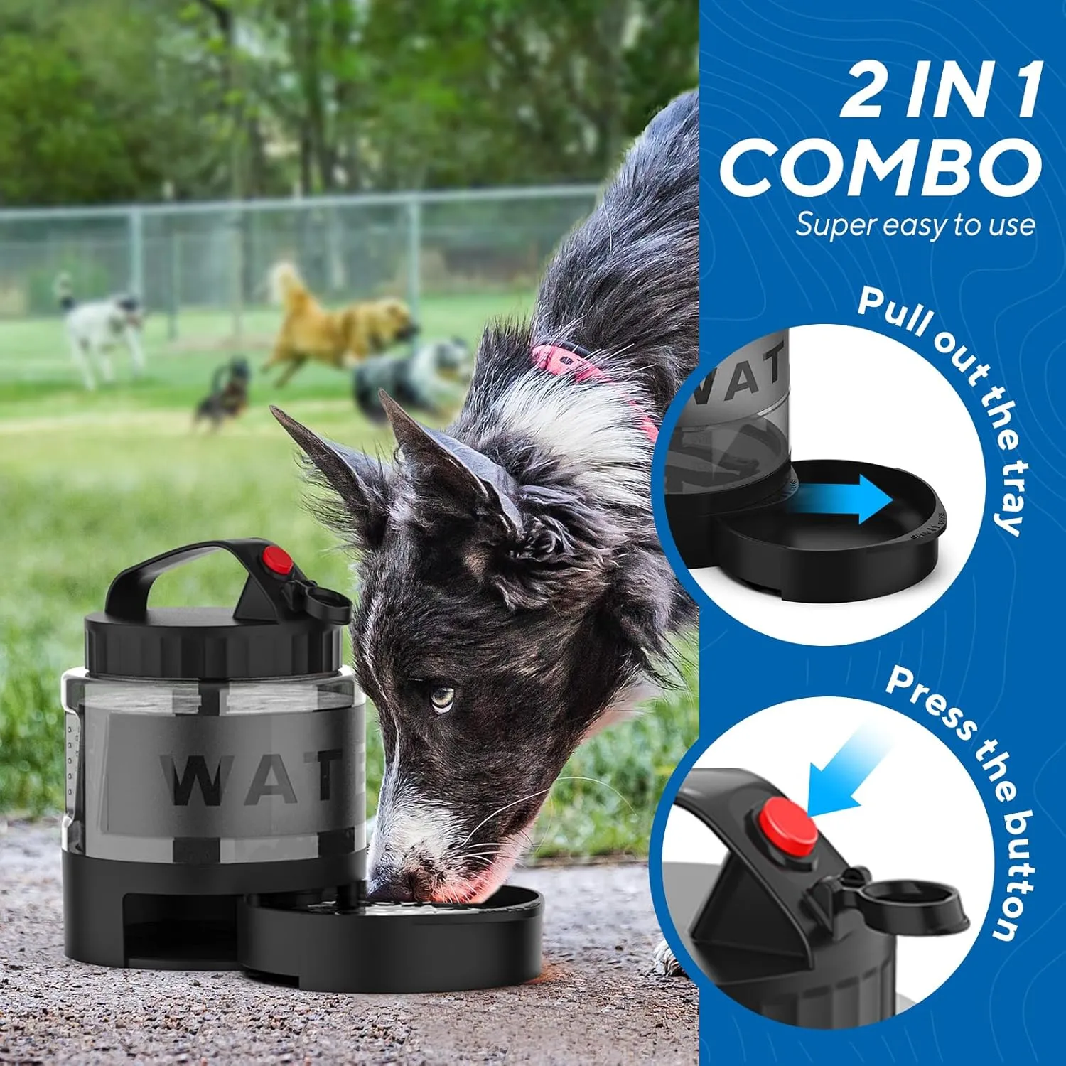 lesotc Portable Dog Water Bottle, 56oz Large Travel Water Bowl Dispenser for Dogs Camping Beach Walking Essentials, Big Pet Bottles Hiking Traveling Park Car Trips Accessories for On The Go, BPA Free