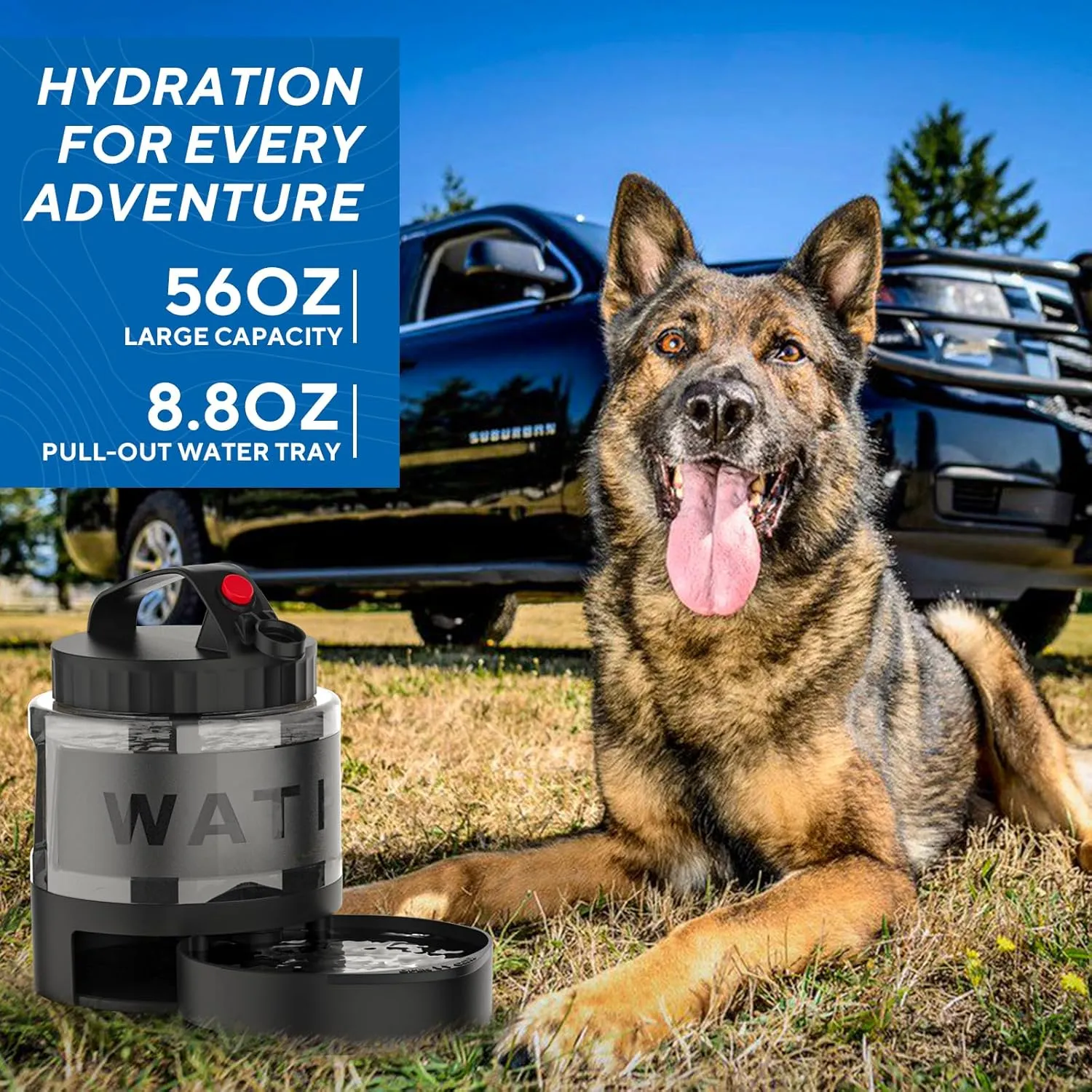 lesotc Portable Dog Water Bottle, 56oz Large Travel Water Bowl Dispenser for Dogs Camping Beach Walking Essentials, Big Pet Bottles Hiking Traveling Park Car Trips Accessories for On The Go, BPA Free