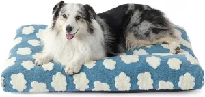 Lesure Cute XL Dog Bed for Crate-Thick Shredded Chopped Foam Pet Bed Indoor with Removable Washable Cover, Modern Fuzzy Plush & Anti Slip Bottom, Blue