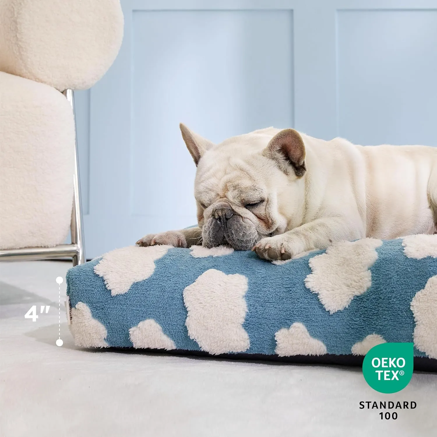 Lesure Cute XL Dog Bed for Crate-Thick Shredded Chopped Foam Pet Bed Indoor with Removable Washable Cover, Modern Fuzzy Plush & Anti Slip Bottom, Blue