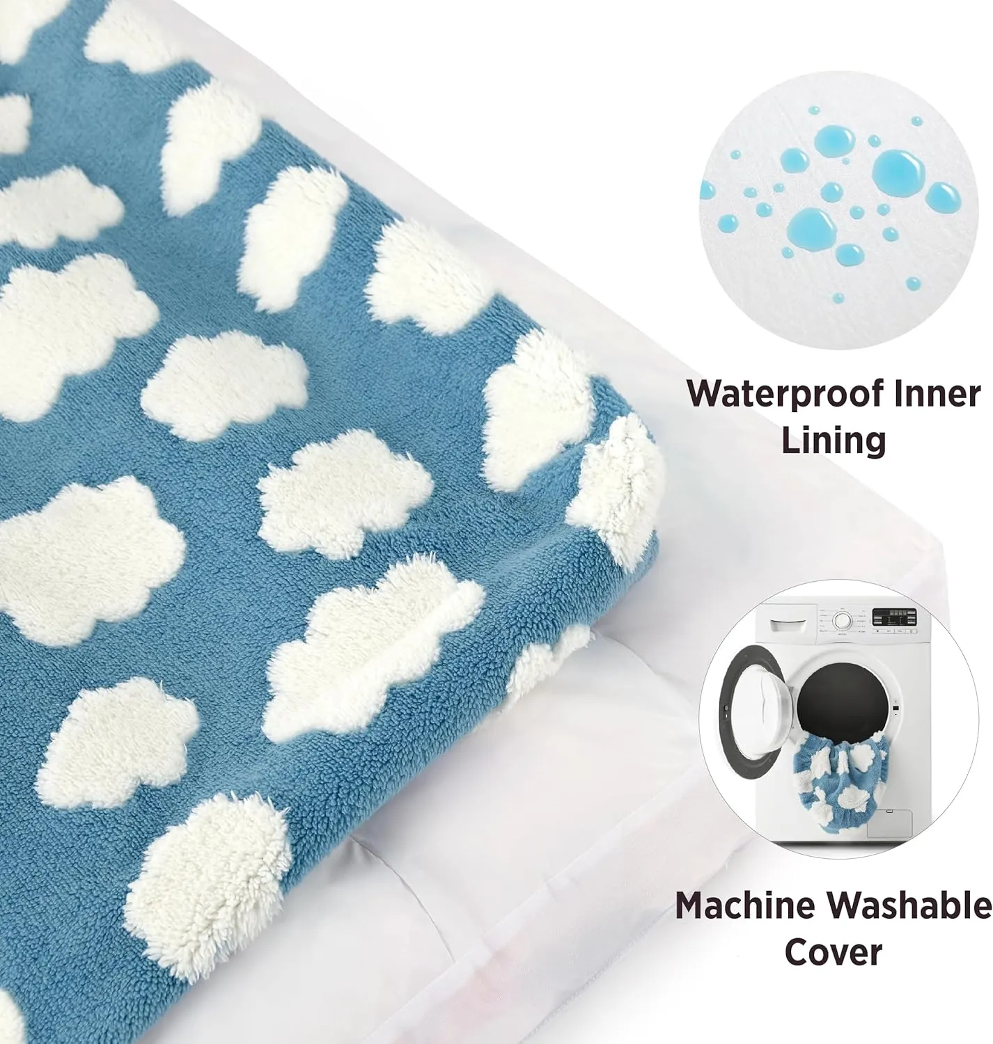 Lesure Cute XL Dog Bed for Crate-Thick Shredded Chopped Foam Pet Bed Indoor with Removable Washable Cover, Modern Fuzzy Plush & Anti Slip Bottom, Blue