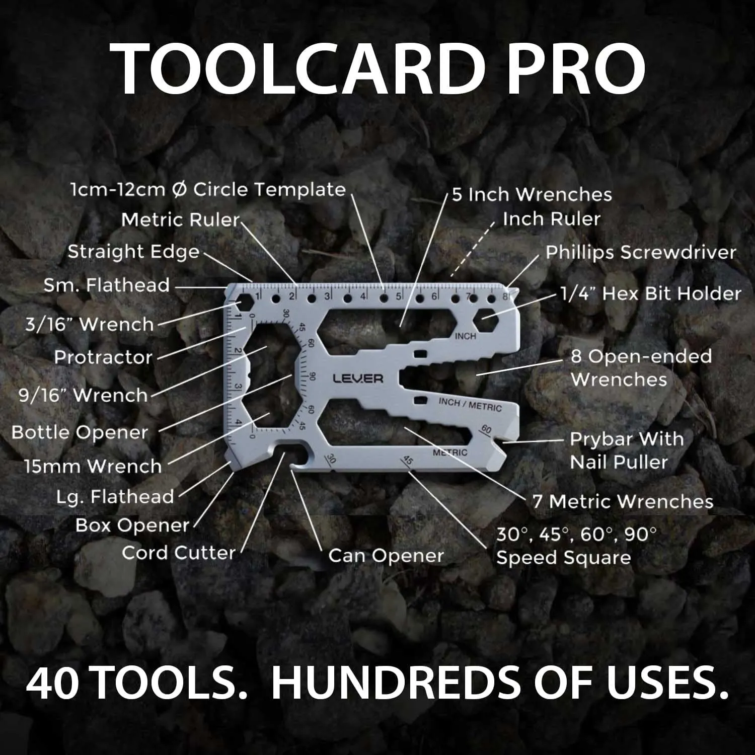 Lever Gear Toolcard Pro - 40 in 1 Credit Card Multitool. Slim, Minimalist Survival Card Wallet Tool Card. TSA Approved Multitool Card Pocket Tool. (Black)