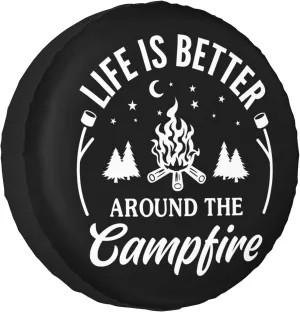 Life is Better Around The Campfire Rv Spare Tire Cover for RV Trailer Camper Wheel Protectors Weatherproof Universal for Trailer Rv SUV Truck Travel Trailers (17 inch)