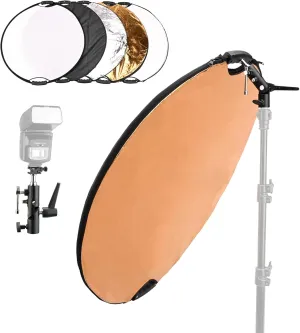 Light Reflector Kit Including 32"/80cm 5-in-1 Collapsible Reflector & Universal Bracket & Cold Shoe Mount for Studio & Outdoor Photography Lighting