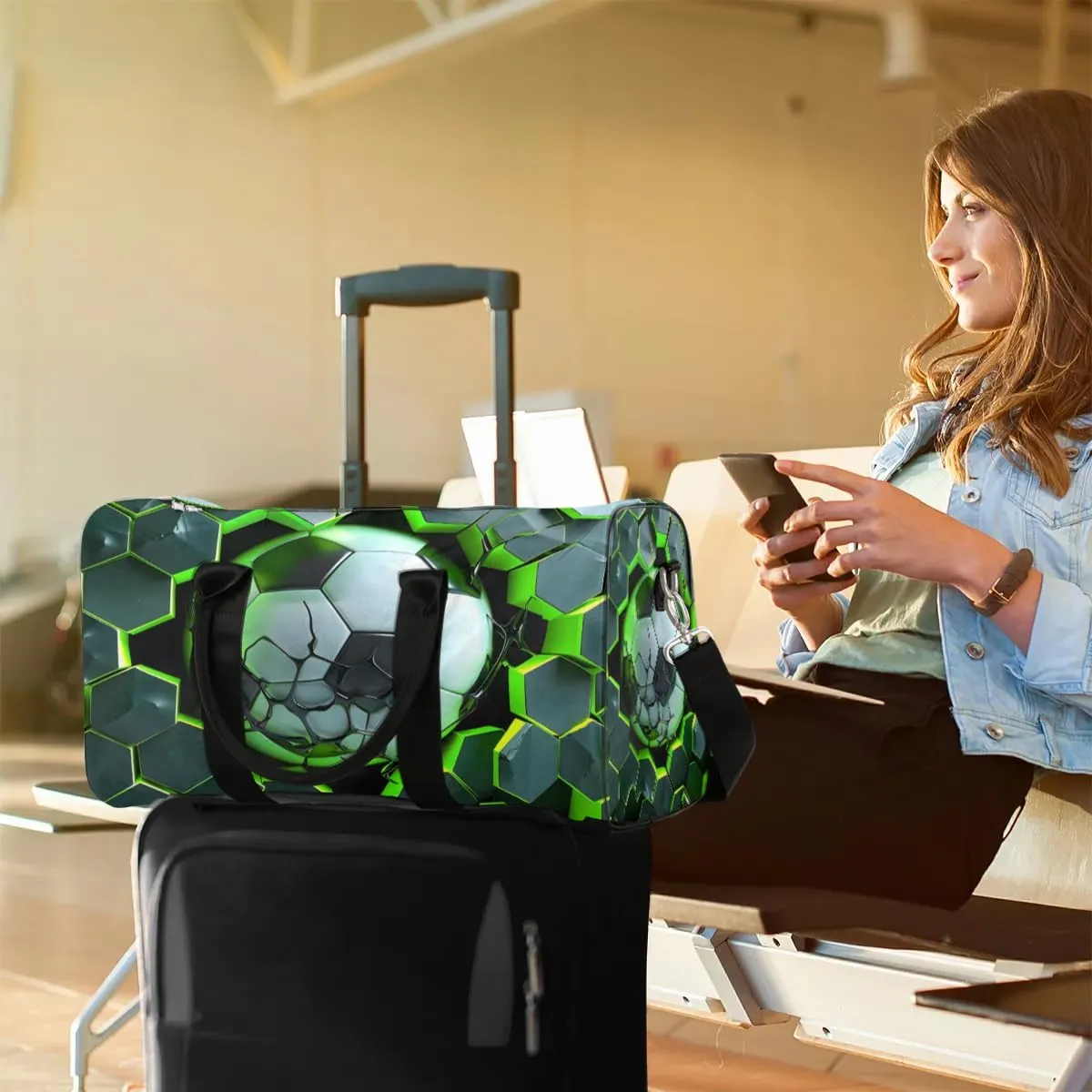 Light Wall Football Travel Duffel Bag for Women Men Waterproof Foldable Overnight Weekender Bag Large Capacity Sports Gym Bag