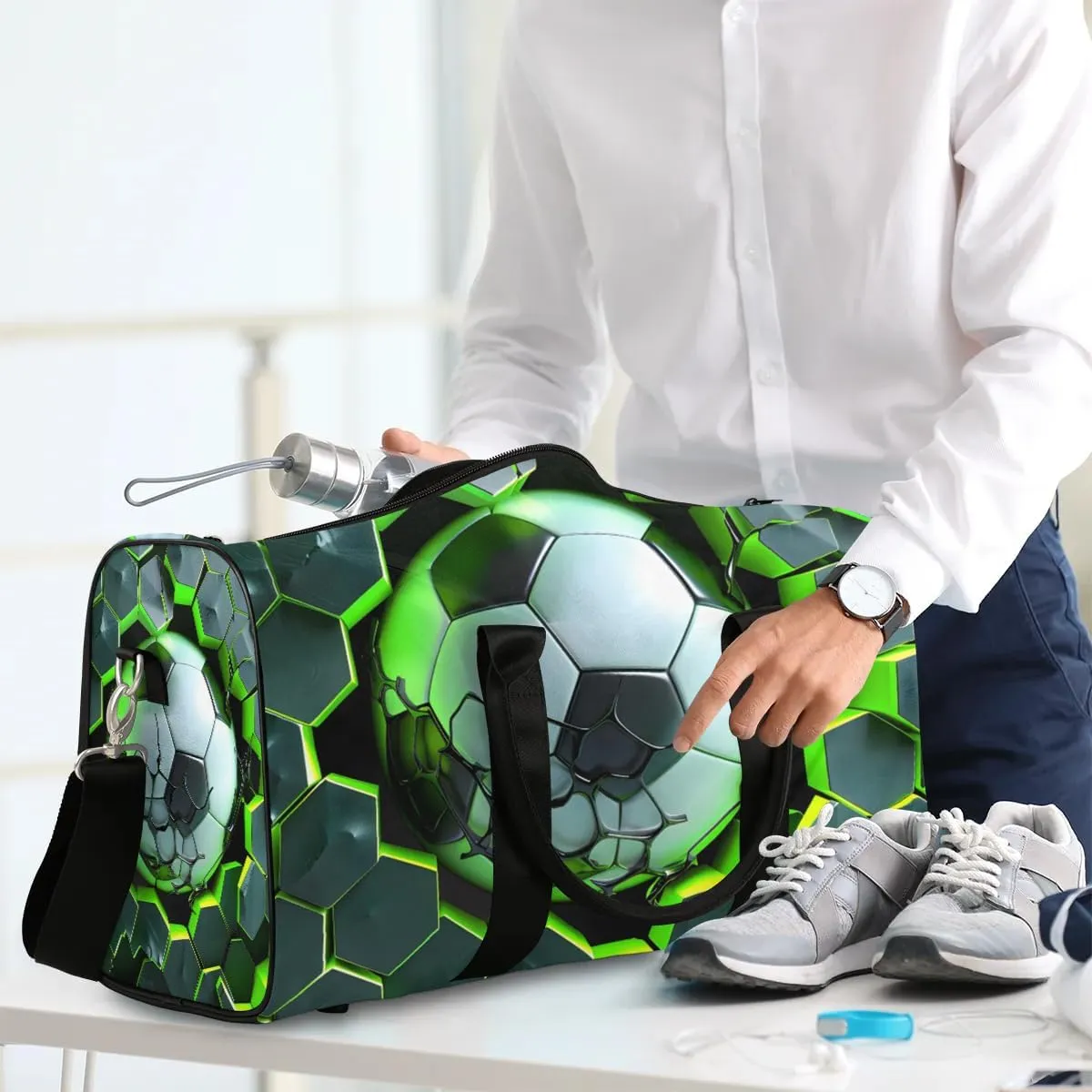Light Wall Football Travel Duffel Bag for Women Men Waterproof Foldable Overnight Weekender Bag Large Capacity Sports Gym Bag