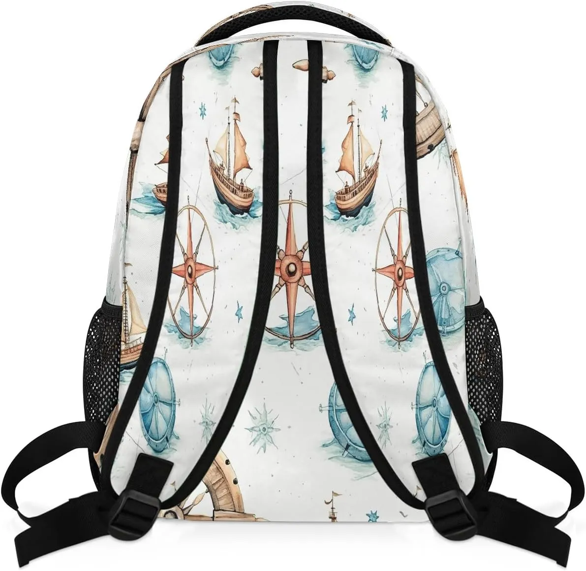 Lightweight Travel Backpack, Nautical Compass Sailing Large Capacity Bookbag, Waterproof Travel Bag Casual Daypack for Men Women Adults