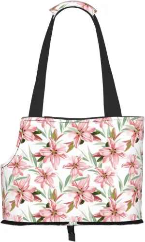Lilies Flowers Print Dog Carrier for Small Dogs,Soft Sided Pet Carrier Bag with Pockets,Portable Medium Dog Puppy Large Cat Travel Handbag Tote for Hiking Traveling Outdoor
