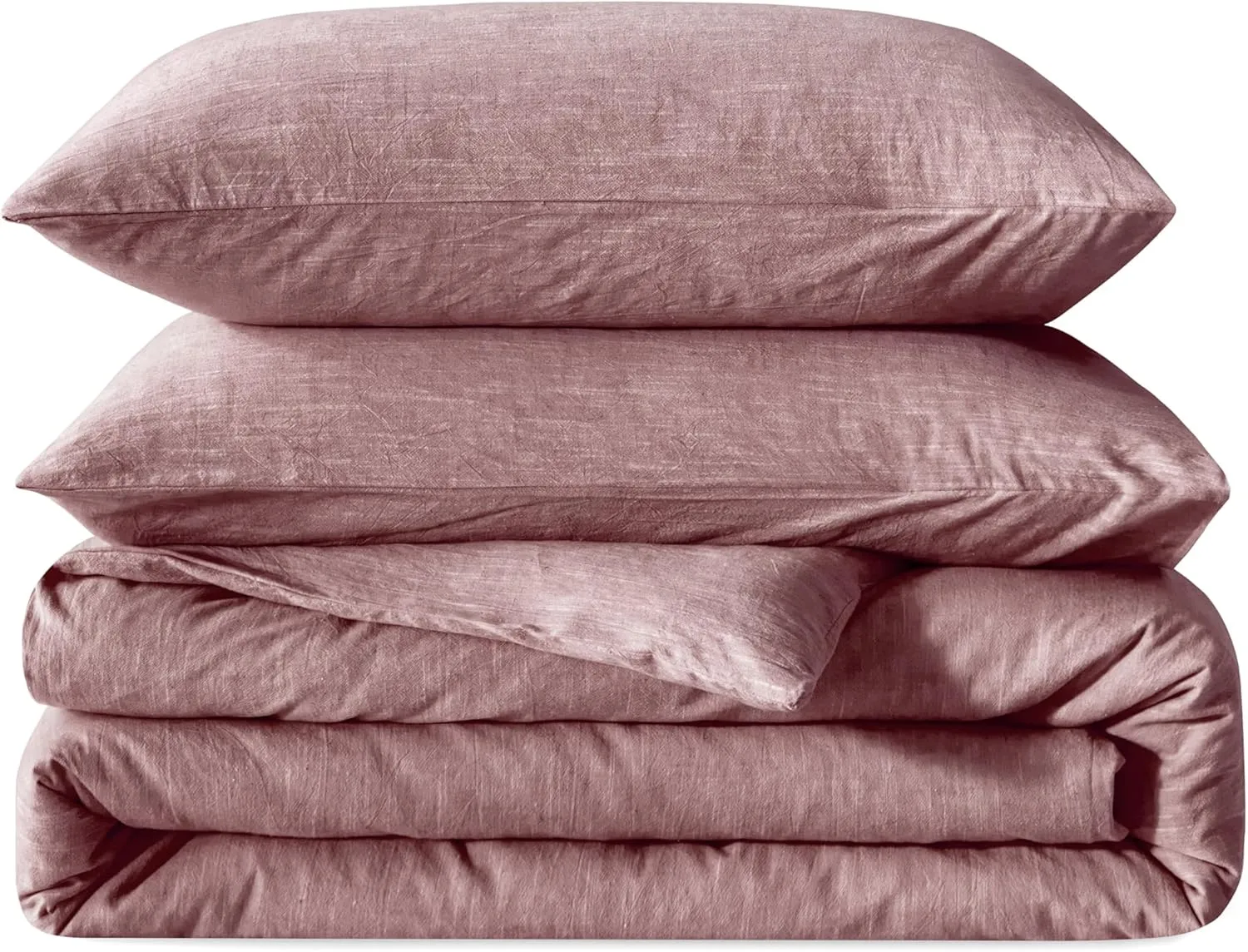 Linen Duvet Cover Queen Size - Soft Breathable Cotton Linen Blend, 3-Pieces Bedding Set with 2 Pillowcases, Stonewashed Texture, Burgundy, All-Season Comfort