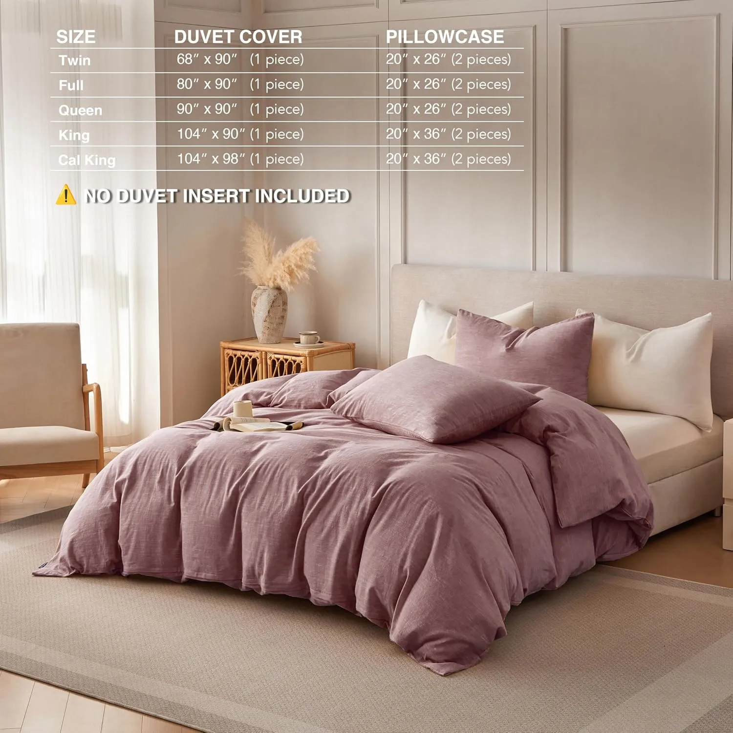 Linen Duvet Cover Queen Size - Soft Breathable Cotton Linen Blend, 3-Pieces Bedding Set with 2 Pillowcases, Stonewashed Texture, Burgundy, All-Season Comfort