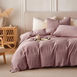 Linen Duvet Cover Queen Size - Soft Breathable Cotton Linen Blend, 3-Pieces Bedding Set with 2 Pillowcases, Stonewashed Texture, Burgundy, All-Season Comfort