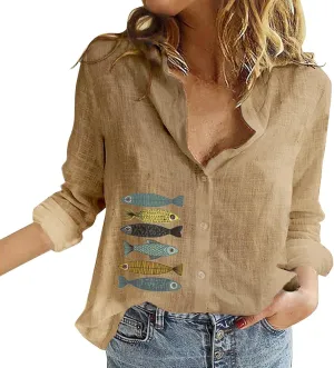 Linen Shirts for Women Shirt Long Cotton Casual Solid Women Sleeve Women's Blouse Striped Shirt Women Flannel Shirt