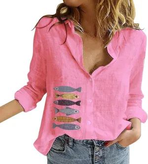 Linen Shirts for Women Shirt Long Cotton Casual Solid Women Sleeve Women's Blouse Striped Shirt Women Flannel Shirt