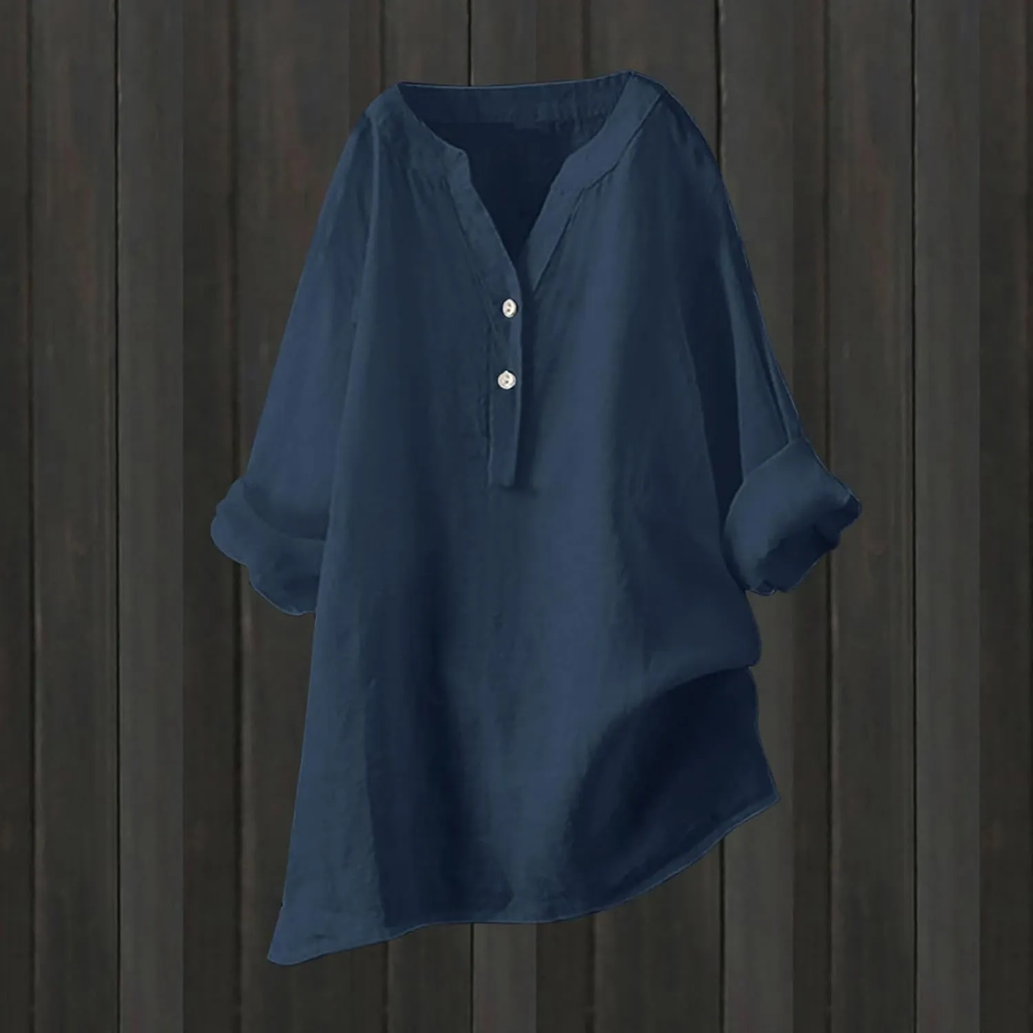 Linen Shirts for Women Summer Trendy Cotton Roll-Up Sleeve Shirts Dressy Casual Button V Neck Blouse Loose Gauze Top