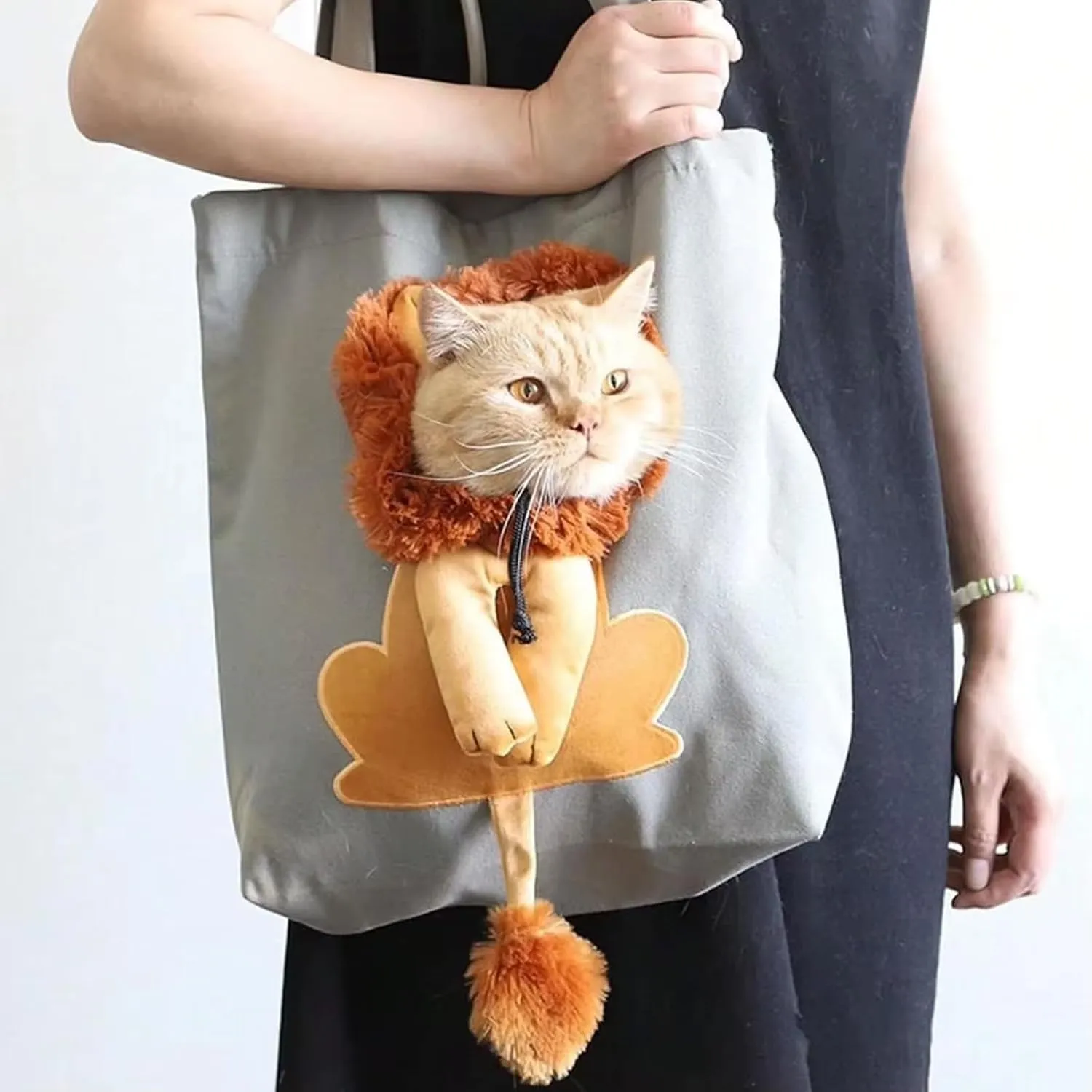 Lion Shaped Show Head Pet Canvas Shaped Shoulder Bag Breathable Portable Pet Outing Carrying Bag for Travel Camping (S)