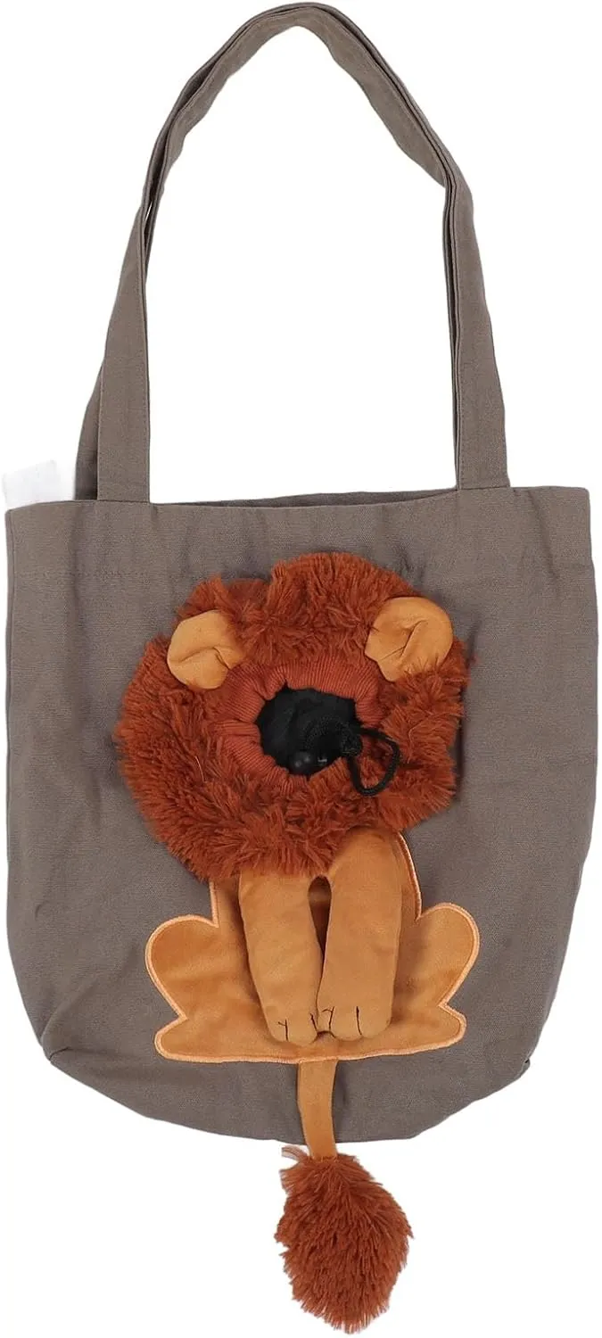 Lion Shaped Show Head Pet Canvas Shaped Shoulder Bag Breathable Portable Pet Outing Carrying Bag for Travel Camping (S)