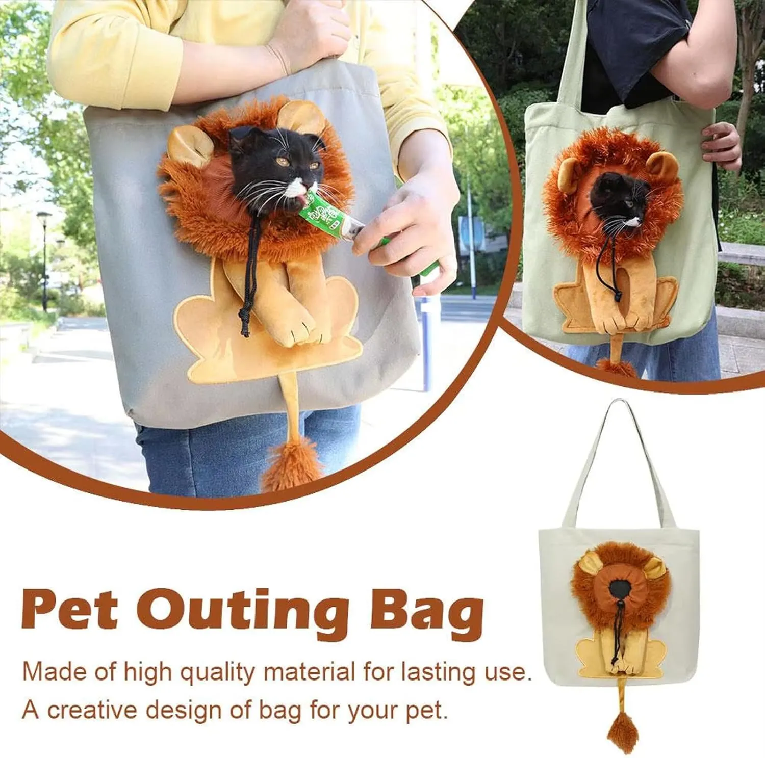 Lion Shaped Show Head Pet Canvas Shaped Shoulder Bag Breathable Portable Pet Outing Carrying Bag for Travel Camping (S)