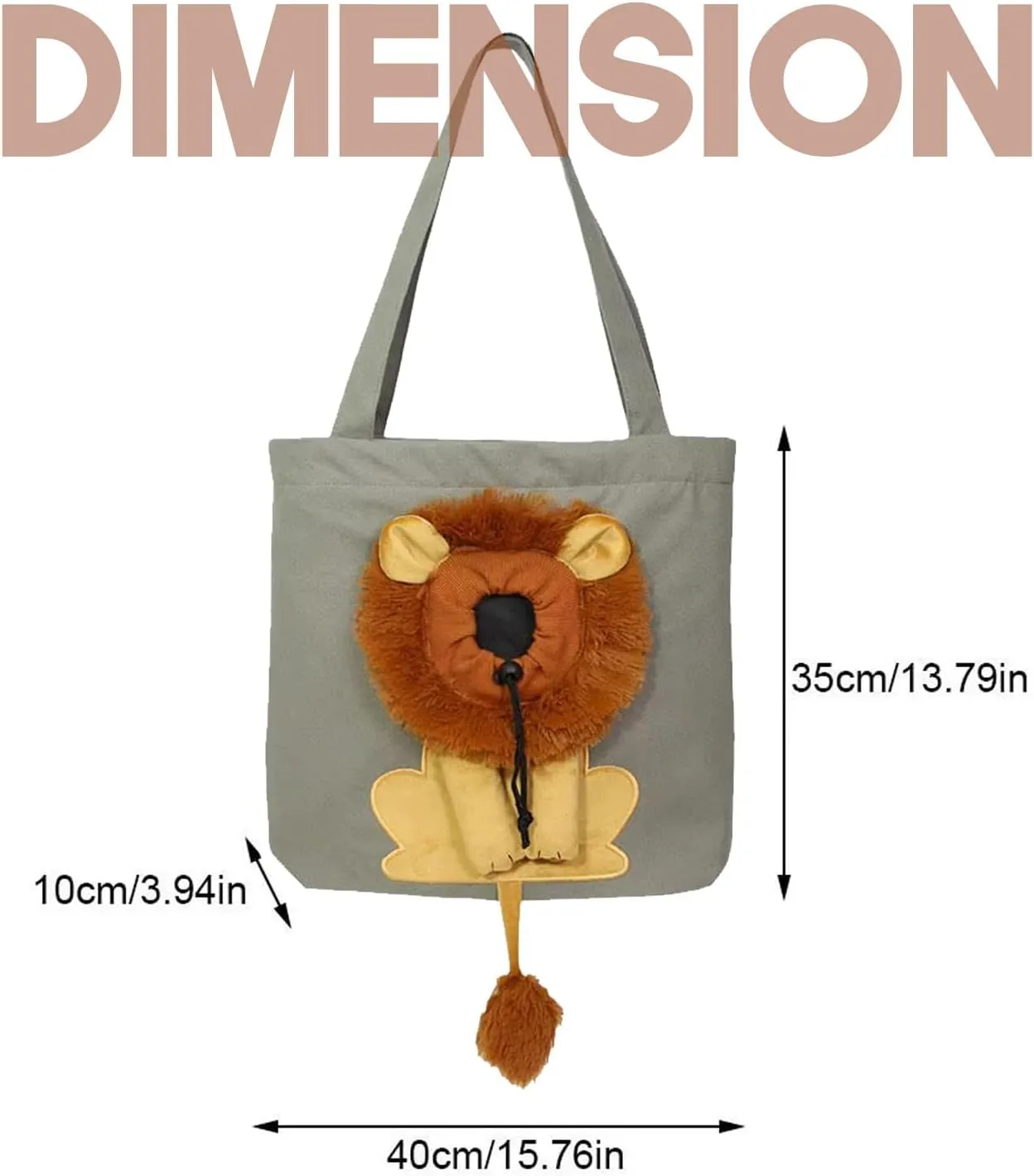 Lion Shaped Show Head Pet Canvas Shaped Shoulder Bag Breathable Portable Pet Outing Carrying Bag for Travel Camping (S)