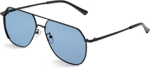 livho Polarized Aviator Sunglasses for Men, Trendy Square Sun Glasses for Men, Oversized UV Protection Men Fashion Sunglasses, Medium, Black/Blue