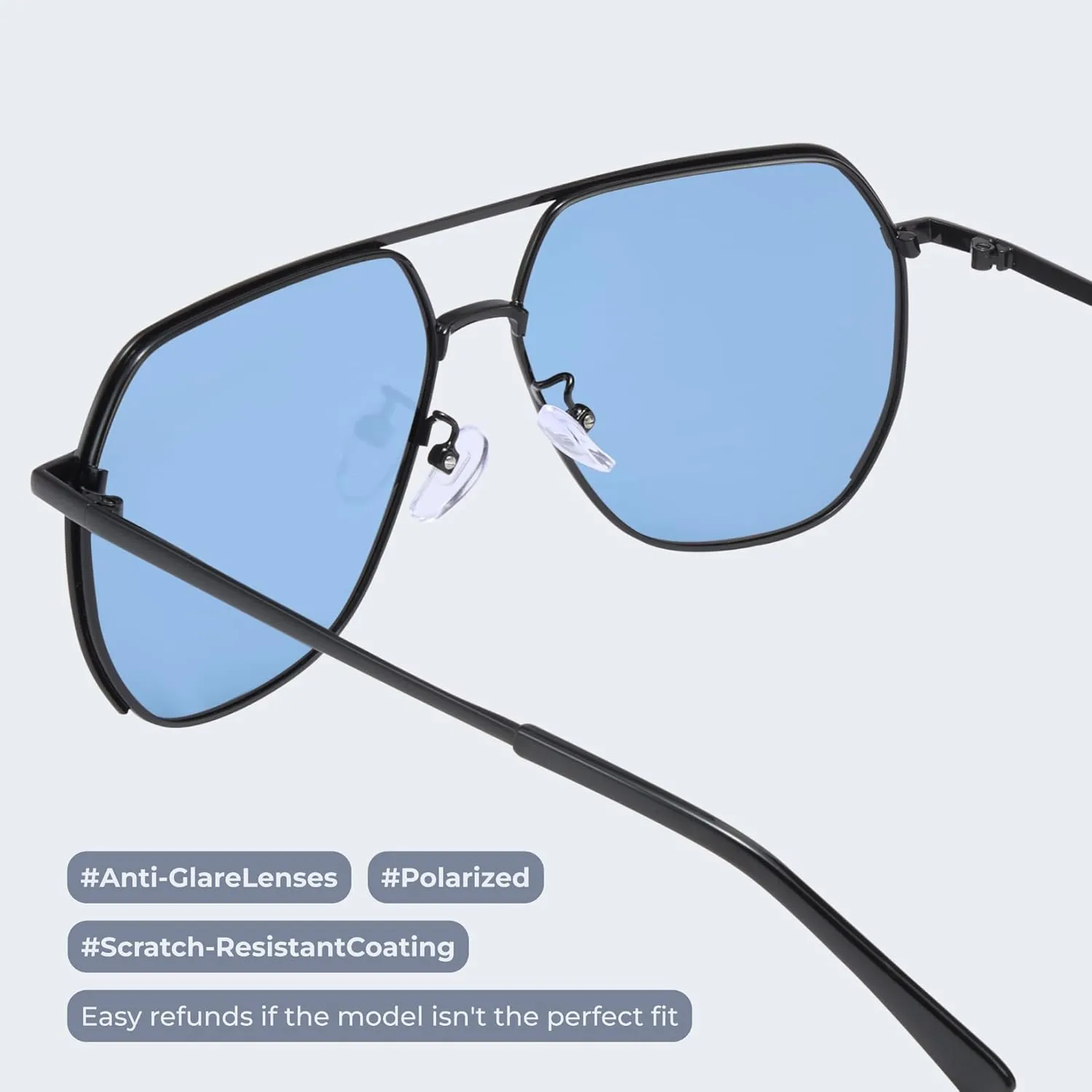 livho Polarized Aviator Sunglasses for Men, Trendy Square Sun Glasses for Men, Oversized UV Protection Men Fashion Sunglasses, Medium, Black/Blue
