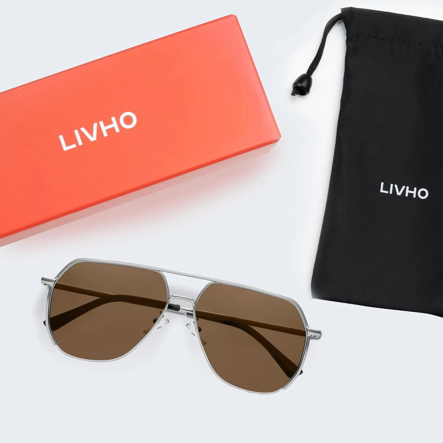 livho Polarized Aviator Sunglasses for Men, Trendy Square Sun Glasses for Men, Oversized UV Protection Men Fashion Sunglasses, Medium, Black/Blue
