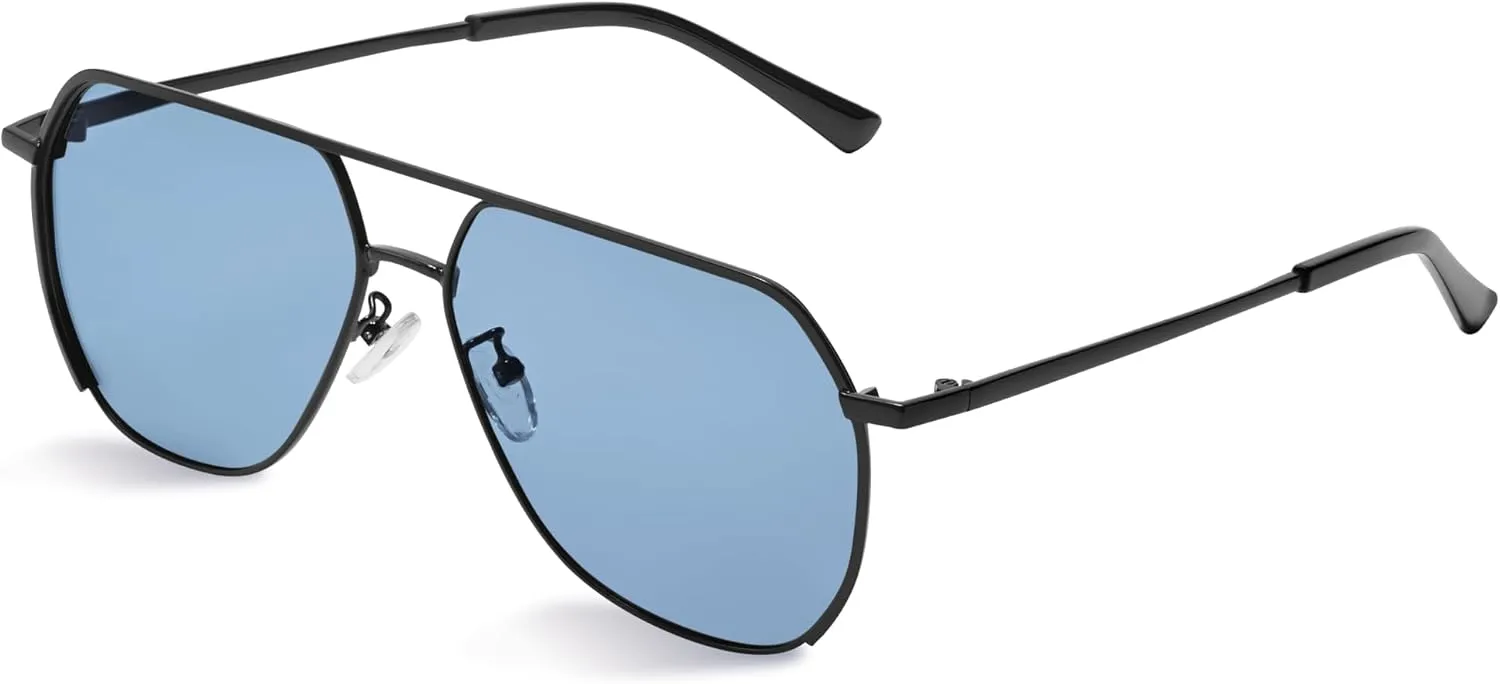 livho Polarized Aviator Sunglasses for Men, Trendy Square Sun Glasses for Men, Oversized UV Protection Men Fashion Sunglasses, Medium, Black/Blue